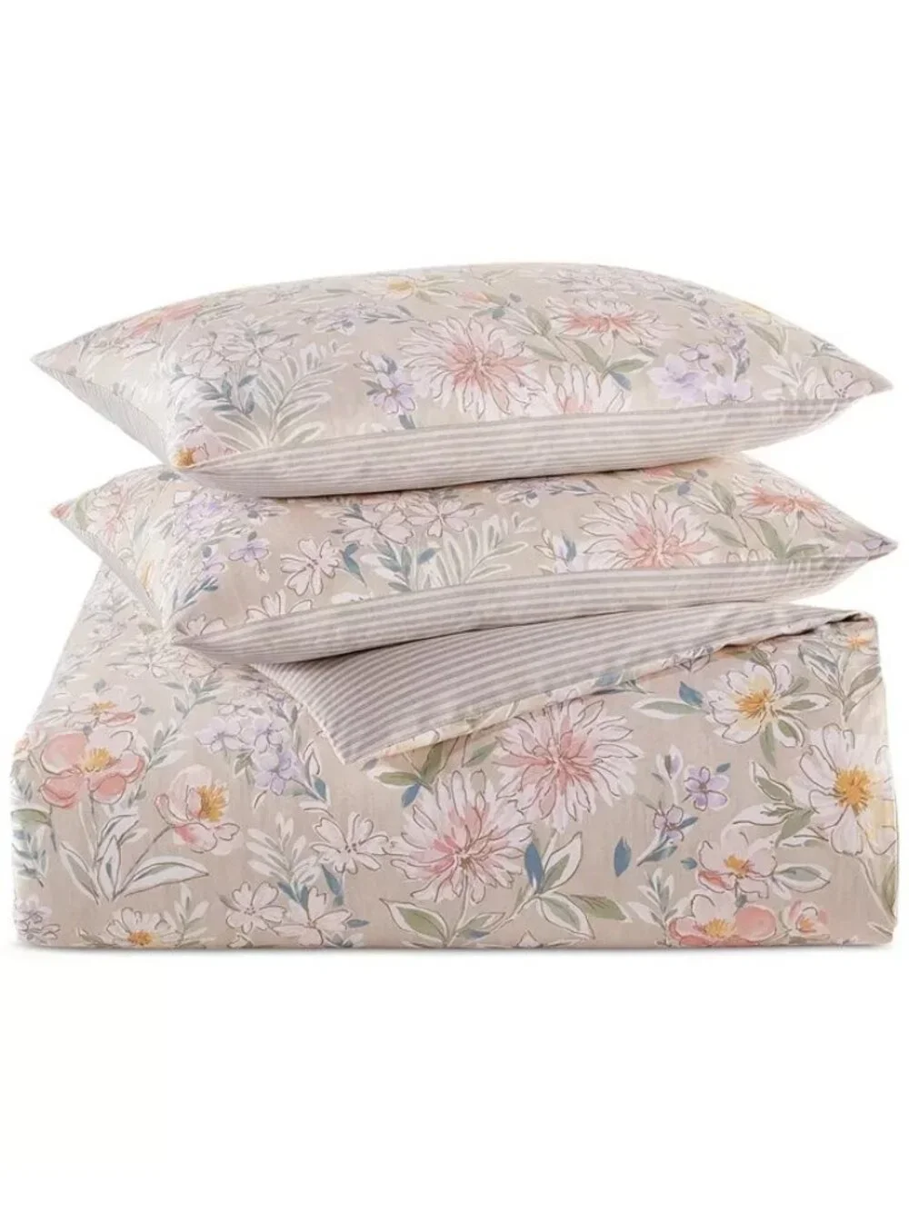 Charter Club Border Garden Comforter Set Twin Beige Floral MSRP $170